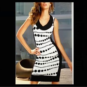 Joseph Ribkoff Dress Sz 12 Black White Panel Sheath Dot Sleeveless Some Stretch